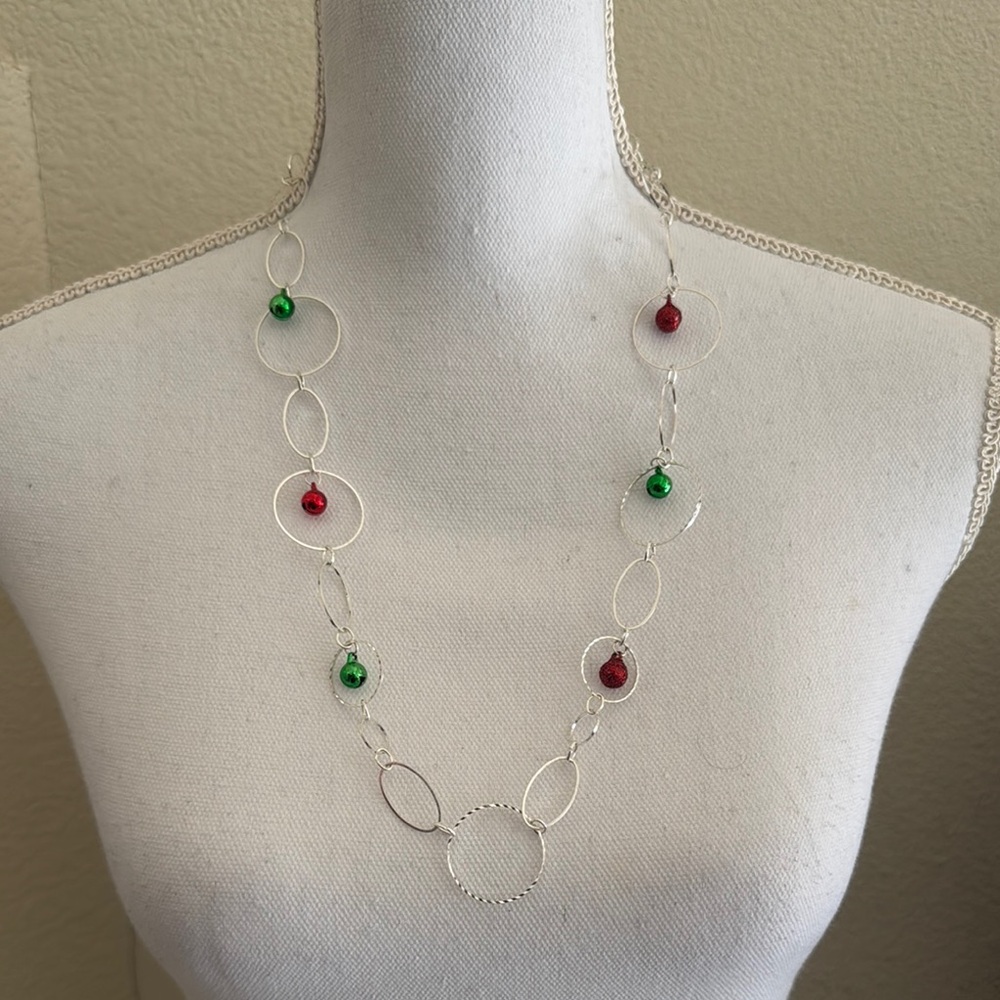 Silver Holiday Ornament Chain Link Necklace